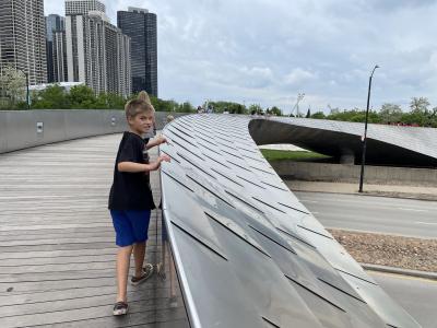 Pedestrian bridge from Millennium Park to Maggie Daley Park.