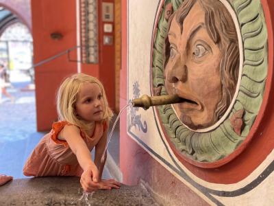 Drinking fountain in the historic Rathaus in Basel.