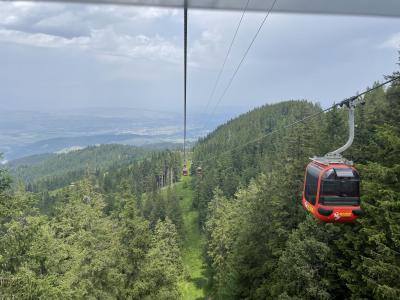 Riding in the cable car.