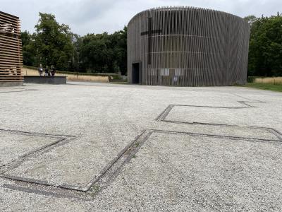 The Church of Reconciliation in the border strip (showing the footprint of the original building, demolished by the GDR in 1985).